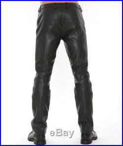 New Genuine Leather Pants Front Removable Piece Fun Fetish Gay Mens Trouser Sale