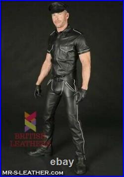 New Genuine Leather Pants Uniform Pants Stripe Police Role play Fetish Kink Gay