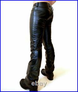 New Genuine Leather Pants Zip Waist Side Quilted Bottoms Close Fit Three way Zip