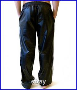 New Genuine Leather TRACK PANTS Joggers Side Strip Front Slash Pocket Sports Gay