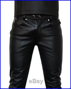 New Genuine Soft Lambskin Leather Mens Biker Pants Slim Fitting Swagger MP015