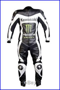 New MEN MULTICOLOR Motorcycle RACING Leather Suit Jacket Pants For Kawasaki