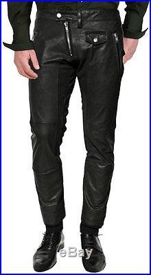 New Men Black Leather Pants Slim Fit Fashion Stylish Motorcycle Trousers KLP19
