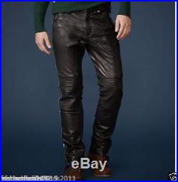 New Men Black Leather Pants Slim Fit Fashion Stylish Motorcycle Trousers KLP33