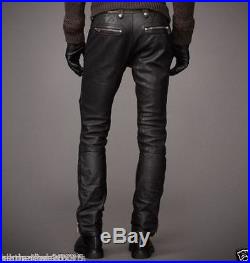 New Men Black Leather Pants Slim Fit Fashion Stylish Motorcycle Trousers KLP35