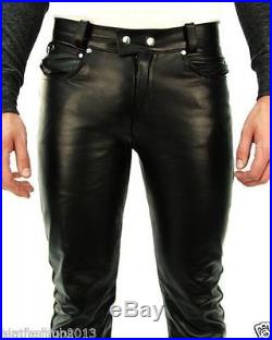 New Men Black Leather Pants Slim Fit Fashion Stylish Motorcycle Trousers KLP36