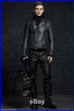 New Men Black Leather Pants Slim Fit Fashion Stylish Motorcycle Trousers KLP38