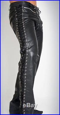 New Men Black Leather Pants Slim Fit Fashion Stylish Motorcycle Trousers KLP43