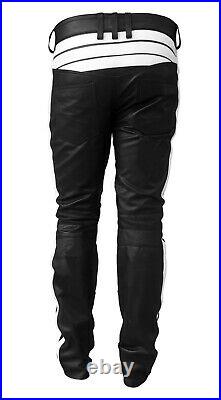 New Men Real Cow Leather Motorcycle Bikers Pant Trousers
