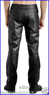 New Men Slim Fit Soft Lambskin Leather Black Pant Size 28 30 32 34 36 38 # FP16