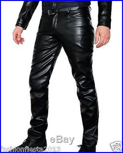New Men Slim Fit Soft Lambskin Leather Black Pant Size 28 30 32 34 36 38 # MP07
