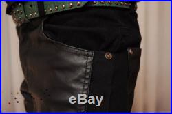 New Men's Casual Slim Fit Skinny PU Faux Leather Jeans Trousers Pants