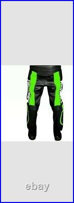 New Men's Green Kawasaki Motorcycle Racing Genuine Leather Trouser/ Pant