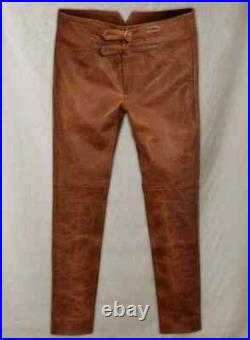 New Men's HANDMADE Genuine Jim Morrison Real Cow & Sheep Leather Pants Trouser