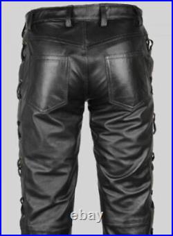 New Men's Handmade Genuine Lambskin Leather Pant Trouser Lace up Biker Pant MLP3