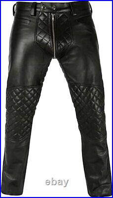 New Men's Handmade Genuine Lambskin Leather Pant Trouser Quilted Biker Pant MLP2
