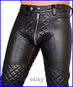 New Men's Handmade Genuine Lambskin Leather Pant Trouser Quilted Biker Pant MLP2