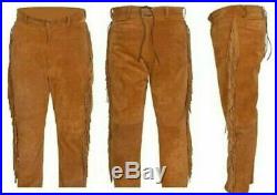 New Men's Native American Western Wear Suede Leather Pant With Fringe