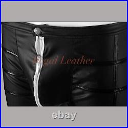 New Men's Pants Gay Hot Genuine Lambskin Leather Pants Black Police Style Gay