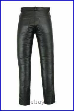 New Men's Real Cowhide Black Leather Pant Stylish Classic Casual Biker Trousers