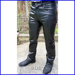 New Men's Regular Fit Genuine Leather Pants Casual Biker Pants Lamb Skin Best