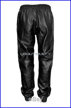 New Mens Black Real Leather Jogging Bottom Trousers Nappa Lambskin Sweat Track