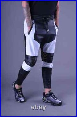New Mens Black & White Skinny Leather Pant. Real Soft Sheepskin Leathers Jogger