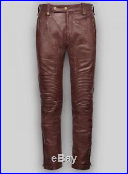 New Mens Genuine Lambskin Leather Burgandy Pant Slim Fitting Casual Pant