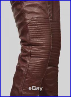 New Mens Genuine Lambskin Leather Burgandy Pant Slim Fitting Casual Pant
