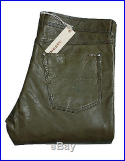 New Original Diesel Leather Army Green with stained effect Men Pants in size 32