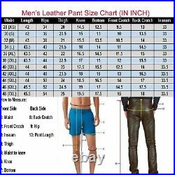 New Real Leather Pants Mens Genuine Soft Lambskin Biker Trouser Quilted Jeans