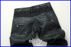 New Sell Men's Slim Fit Genuine Leather Motorcycle Pants Zipper Trousers new