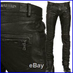 New Sell Men's Slim Fit Leather Motorcycle Pants Zipper Trousers Size sz