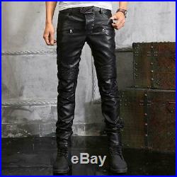 New Sell Men's Slim Fit Leather Motorcycle Pants Zipper Trousers Size sz