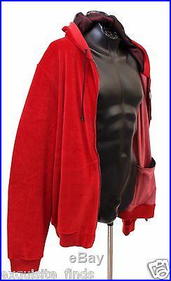 New Versace Leather Medusa Appliqué Red Velvet Suit Pants Hooded Jacket 56 46