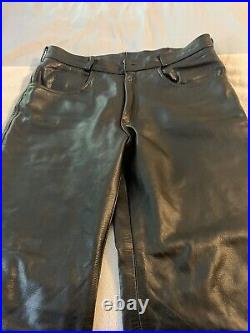 New Xelement Men's Classic Black Fitted Leather Motorcycle Pants 38X32