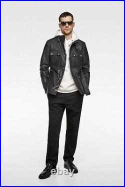 New Zara Field Military Leather Jacket Black S L XL coat jeans bomber pant biker