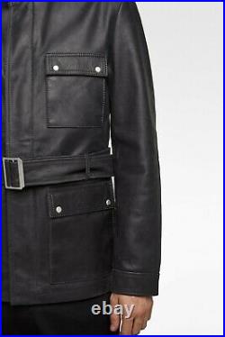 New Zara Field Military Leather Jacket Black S L XL coat jeans bomber pant biker