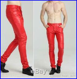 New fashion genuine leather mens pants 3 colours pure leather skinny pants
