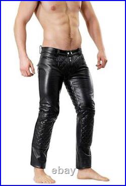 New style pure buffalo leather mens pant uk design genuine leather motobike pan