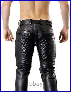 New style pure buffalo leather mens pant uk design genuine leather motobike pan