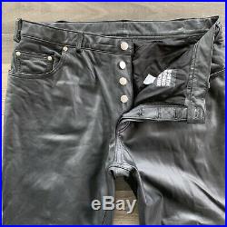 Northbound Leather Men's Black'501' Leather Jeans Pants Button Fly Black 38
