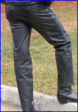 Northbound men's black leather saddle seat uniform pants. 38 waist