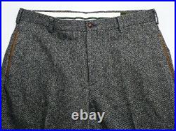 ORVIS DONEGAL TWEED Fleck Wool Leather Trim Flat Front Mens Trousers Pants 36x32