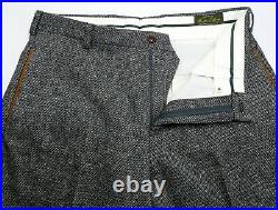 ORVIS DONEGAL TWEED Fleck Wool Leather Trim Flat Front Mens Trousers Pants 36x32