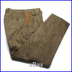 ORVIS Donegal TWEED Flecked Herringbone Wool Leather Trim Trousers Pants 34x32