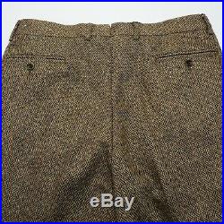 ORVIS Donegal TWEED Flecked Herringbone Wool Leather Trim Trousers Pants 34x32