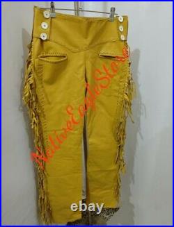 Old Ragged Style Mens Tan Buffalo leather Western Hippy Fringes Pants WP-26