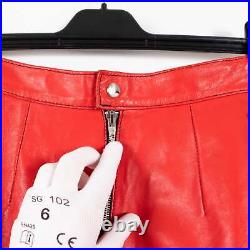 Open Side Leg Hook Detail Straight Fit Red Genuine Leather Pants Men`s US34