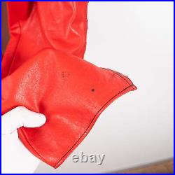 Open Side Leg Hook Detail Straight Fit Red Genuine Leather Pants Men`s US34